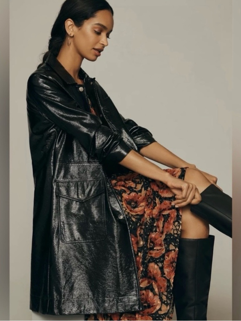 Maeve Anthropologie Faux leather trench with pockets